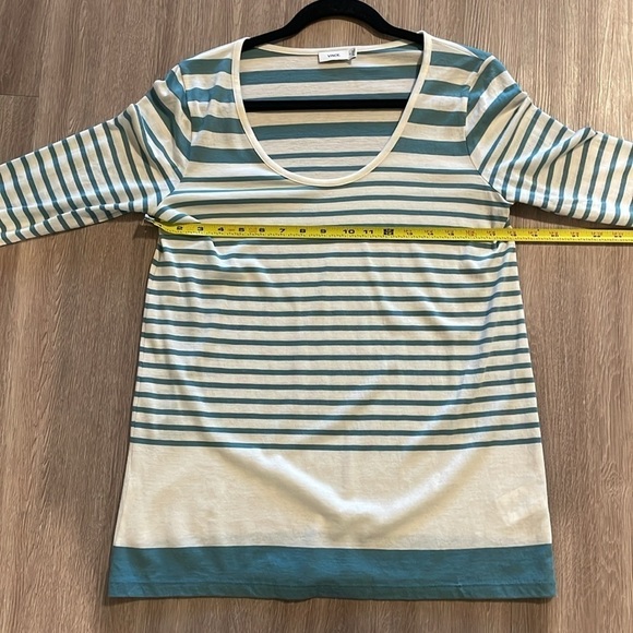 Vince Women’s Shirt Small Green & Cream Stripe Cotton Blend Quiet Luxury Preppy - Picture 12 of 15